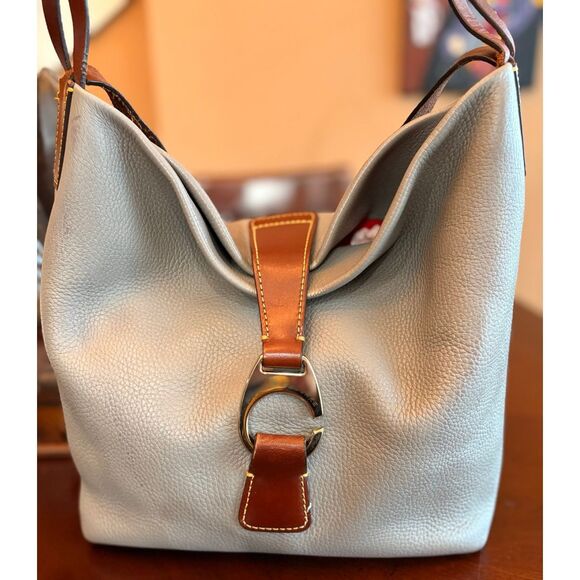 DOONEY & BOURKE - Derby Grey Pebbled Leather Hobo/Brown Vacchetta Leather Trim - Picture 4 of 15